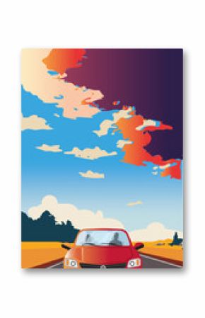 Road trip vacation by car on highway, concept cartoon illustration