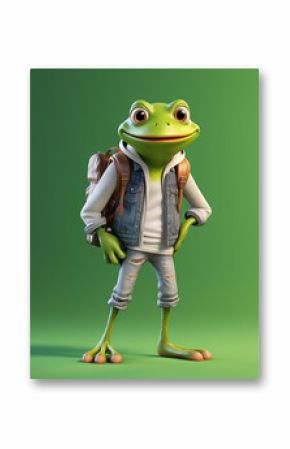 3d cartoon render, frog wearing casual clothes