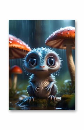 cute little alien in the rain. generative ai