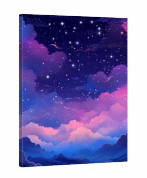 Hand drawn cartoon beautiful night sky scenery illustration background 