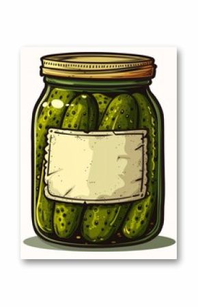cartoon pickles jar label vector streaming slavic cucumbers flat cell shading bright sauce illustration