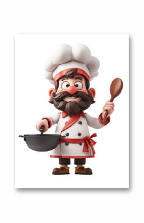 3D Chef Holding a Frying Pan - Cartoon Style Isolated on Transparent or White Background, PNG