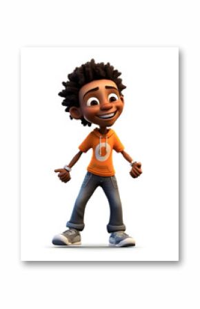 3d cartoon character of black boy with curly hair 
