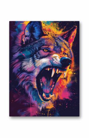 illustration of colorful angry wolf