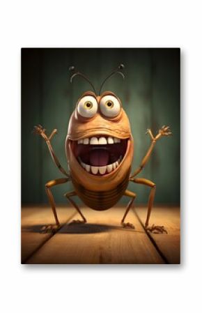 cockroach, cartoon character, cute cartoon cockroach, monster with wings and teeth, postcard, insect, mosquito repellent