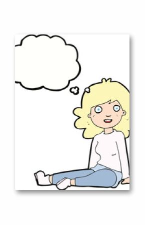 cartoon happy woman with thought bubble