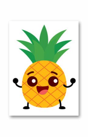 Cute happy energetic pineapple fruit cartoon character illustration