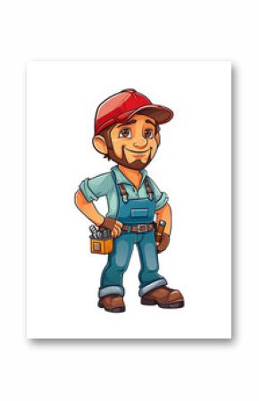 A friendly cartoon handyman with a tool belt and hard hat, ready for maintenance work. Generative AI
