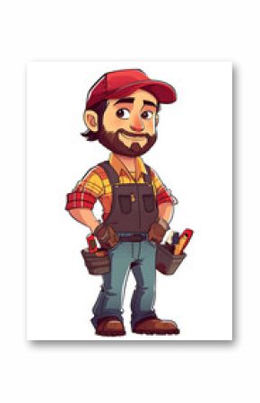 A friendly cartoon handyman with a tool belt and hard hat, ready for maintenance work. Generative AI