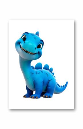 Dinosaur toy animal with smile, isolated 3d cartoon cute child style. Fictional terrestrial animal prehistoric times. Reptile smiling with its mouth open. Illustration cut on transparent background