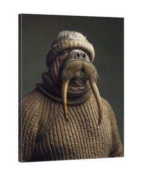 wearing knitted hat sweater walrus ultra sabertooth fisherman make face lifelike cartoon creature old scuba