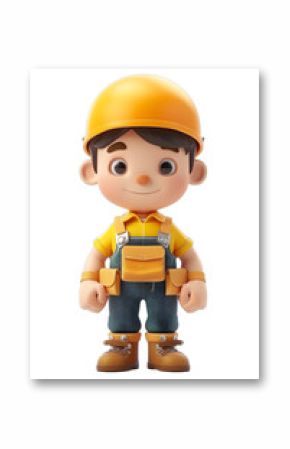 [Transparent Background PNG]3D Cartoon Worker Character Smiling