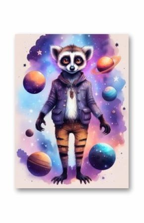 cartoon lemur in the night