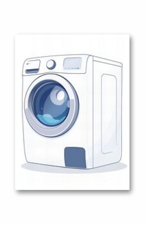 cartoon washing machine with blue water inside.