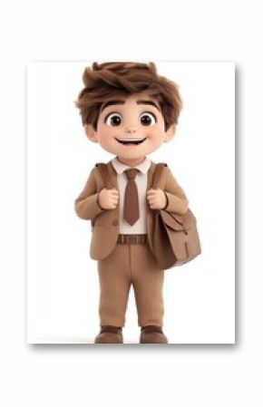 Cheerful cartoon boy in a suit, ready for school or adventure, exuding confidence and friendliness.