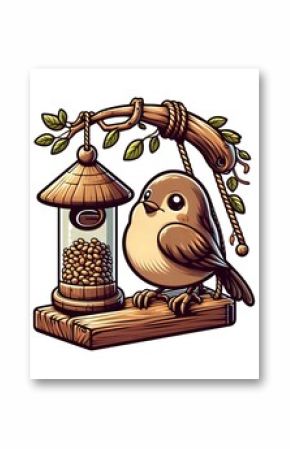 bird in a feeder cartoon