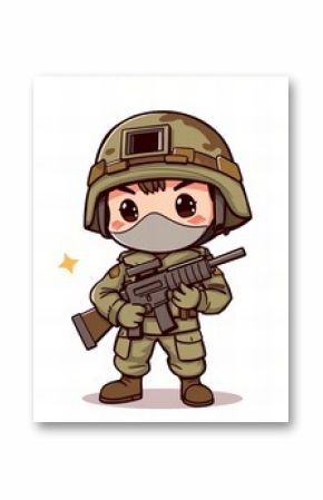 cartoon soldier with gun and mask.