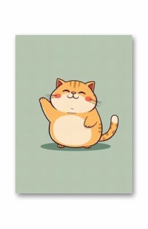 cartoon cat with closed eyes and arms raised up.