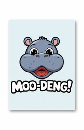 Cartoon hippo face with playful expression and text.