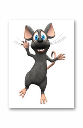 Smiling cartoon mouse jumping for joy.