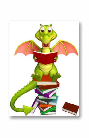 cute Dragon cartoon character with book stack