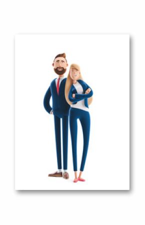 3d illustration. Business couple Emma and Billy standing on a white background.