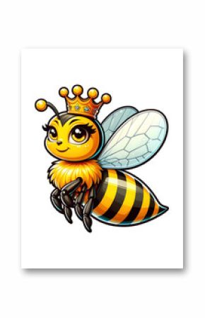 Cute Cartoon Queen Bee with Crown and Sparkling Wings Isolated on Transparent Background PNG