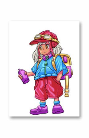 cartoon tourist with backpack