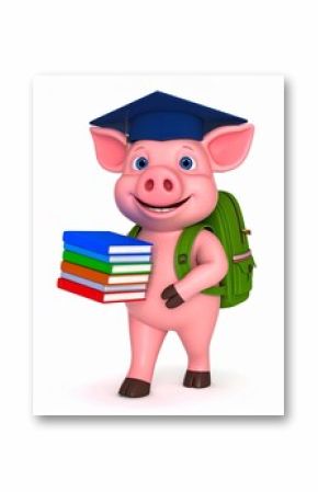 Piglet with books going back to school cartoon 