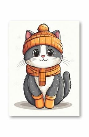 Cute cat wearing a cozy winter outfit.