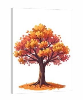 cartoon of a tree with autumn brown leaves, isolated on white background