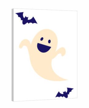 Happy, friendly ghost with bats illustration, Halloween character design, spooky cartoon mascot. Perfect for festive designs, posters for October, trick treat, holiday decoration. High resolution PNG