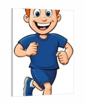 Athletic young man in motion running flat design, front view, outdoor workout theme, cartoon drawing, Complementary color scheme
