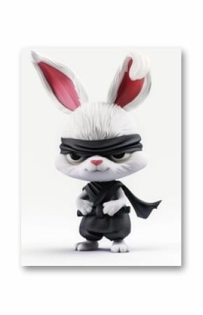 3D cartoon ninja rabbit with sword on white background