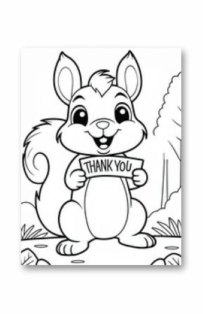 thank you coloring sheet, cartoon squirrel. you can print it on 8.5x11 inch paper
