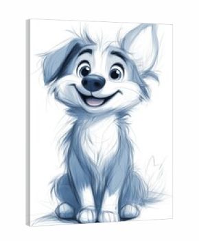 A sketch of a dog that looks like a cartoon of the dog is fluffy and sitting on the ground, and the sketch is full of lines and shadows that give it a unique artistic style .