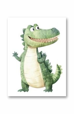 Cute happy alligator cartoon painted in watercolor for nursery decor with charming and playful expression