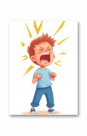 Illustrations of Angry Child with Dramatic Expression, Perfect for Educational, Behavioral, and Emotional-Themed Projects
