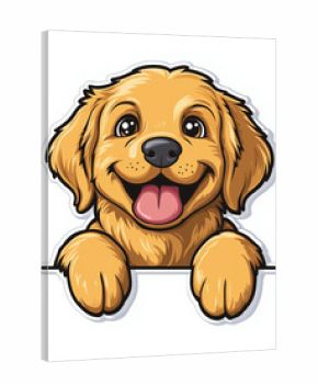 Peeking golden retriever puppy sticker style cartoon illustration