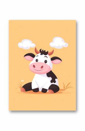 a cute cartoon cow sitting in grass