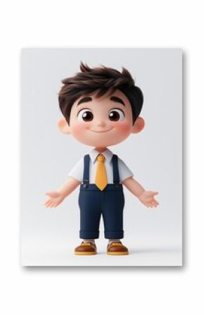 3D cartoon of a cute boy wearing a school uniform