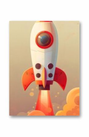 Cartoon rocket launching into space.
