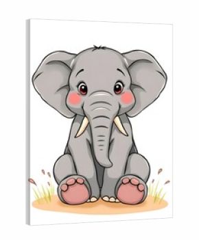 cute wild animal illustration elephant sitting facing front, blank plain white background vector design