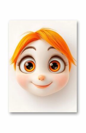 3D cartoon image with bright and eye-catching, Bright 3D Cartoon Face with Large Eyes and Cheerful Smile