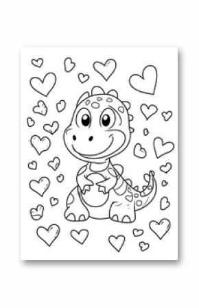cartoon dinosaur and hearts coloring page. you can print it on standard 8.