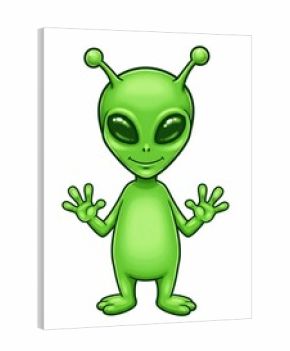 Cute green alien cartoon character.