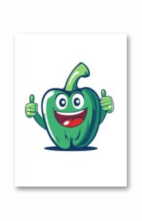 Happy green pepper cartoon character giving thumbs up