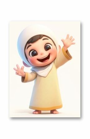 An adorable cartoon child with open arms and a large smile