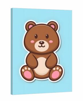 Cute cartoon bear sticker with pink paw pads on light blue background  