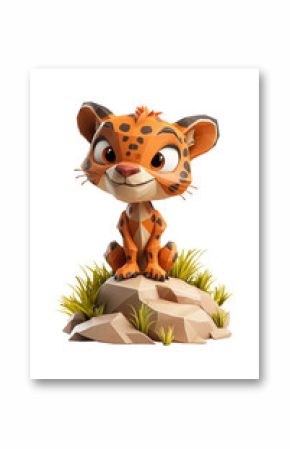 3D illustration of a cute prehistoric tiger, isolated, transparent background, png